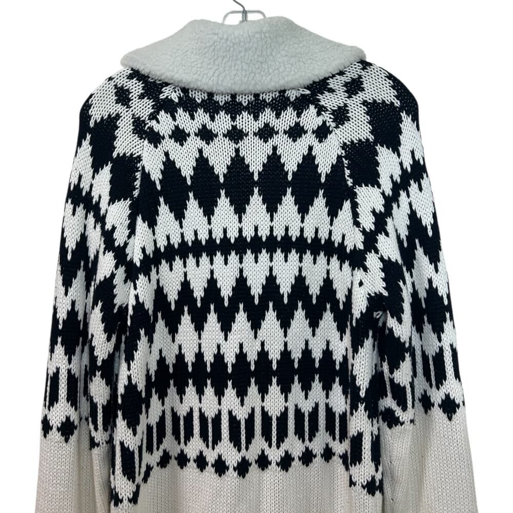 Show Me Your Mumu 'Sun Valley' Pullover Sweater Sherpa Fair-Isle, White Black XS - Picture 7 of 9